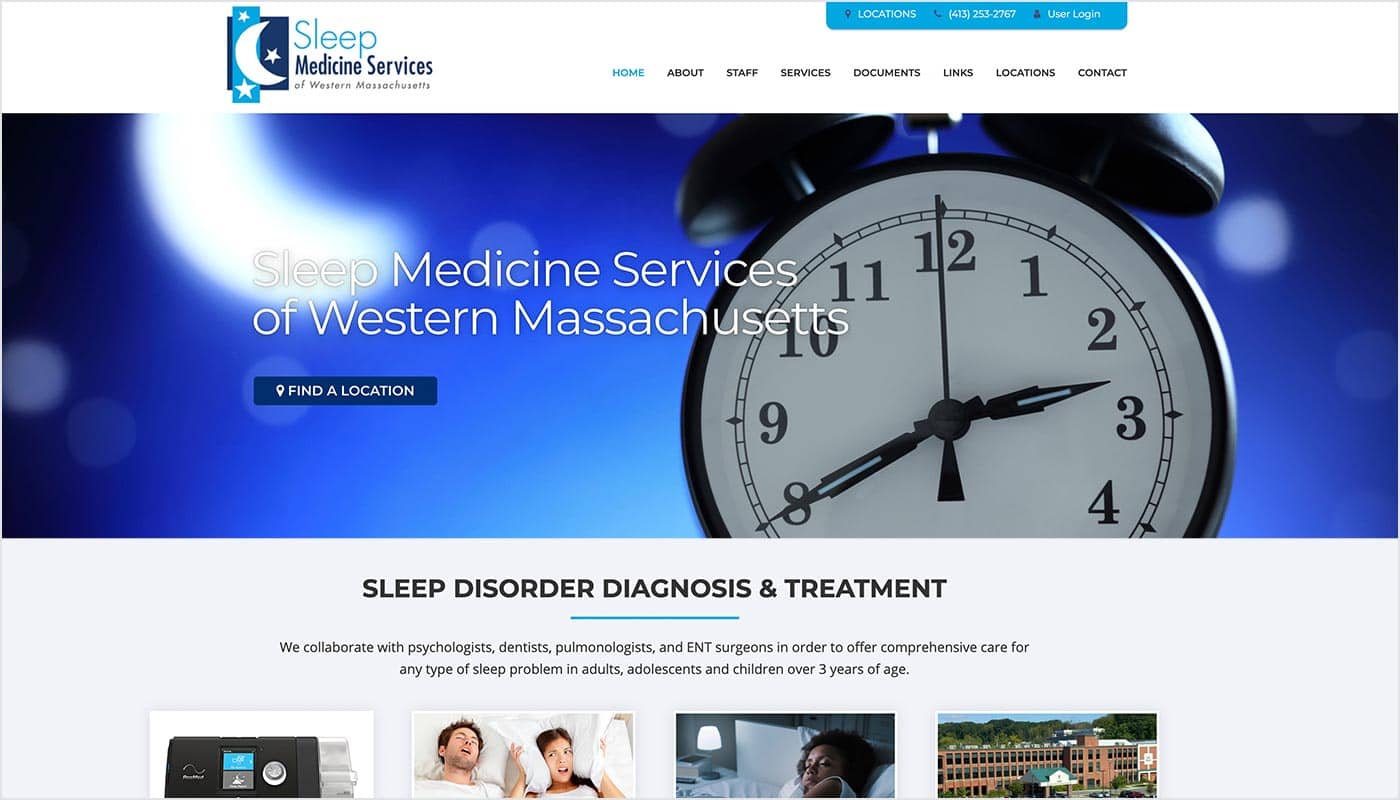 Sleep medicine services website design, web design company Western MA, web design company Massachusetts, creative agency MA, video production services Western MA