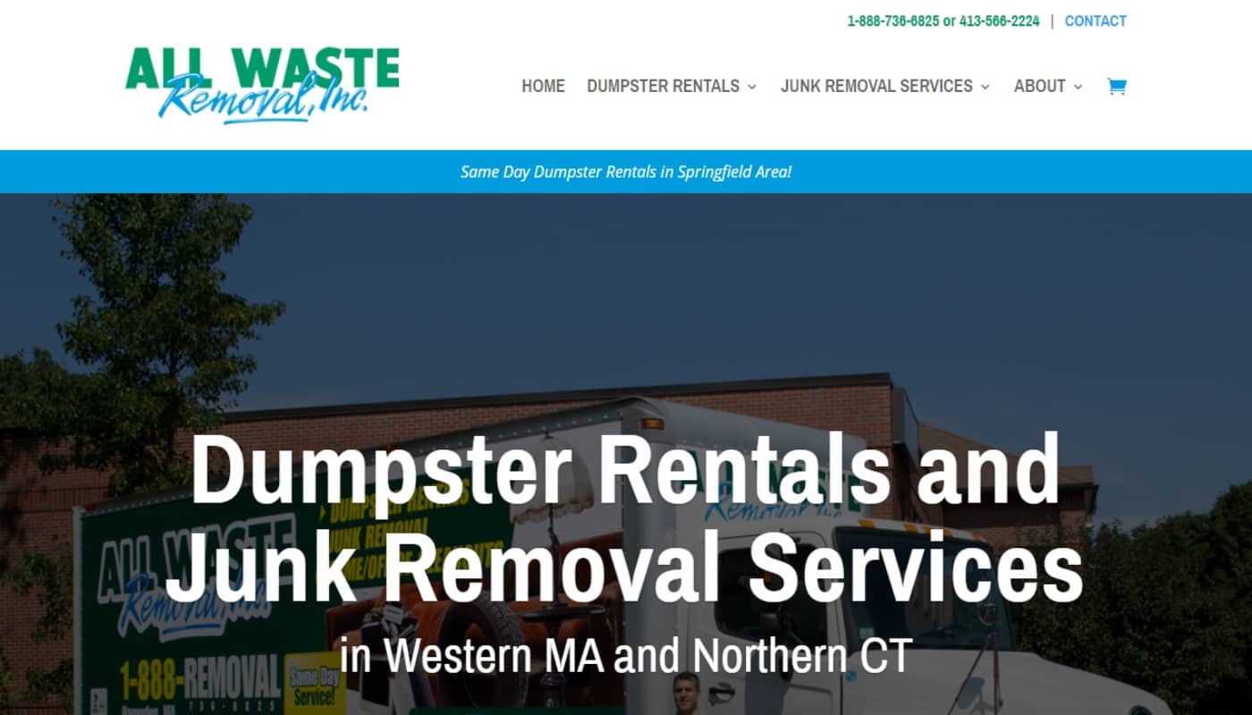 All Waste Removal website, website design services Massachusetts, digital marketing MA, digital advertising Western MA, branding CT