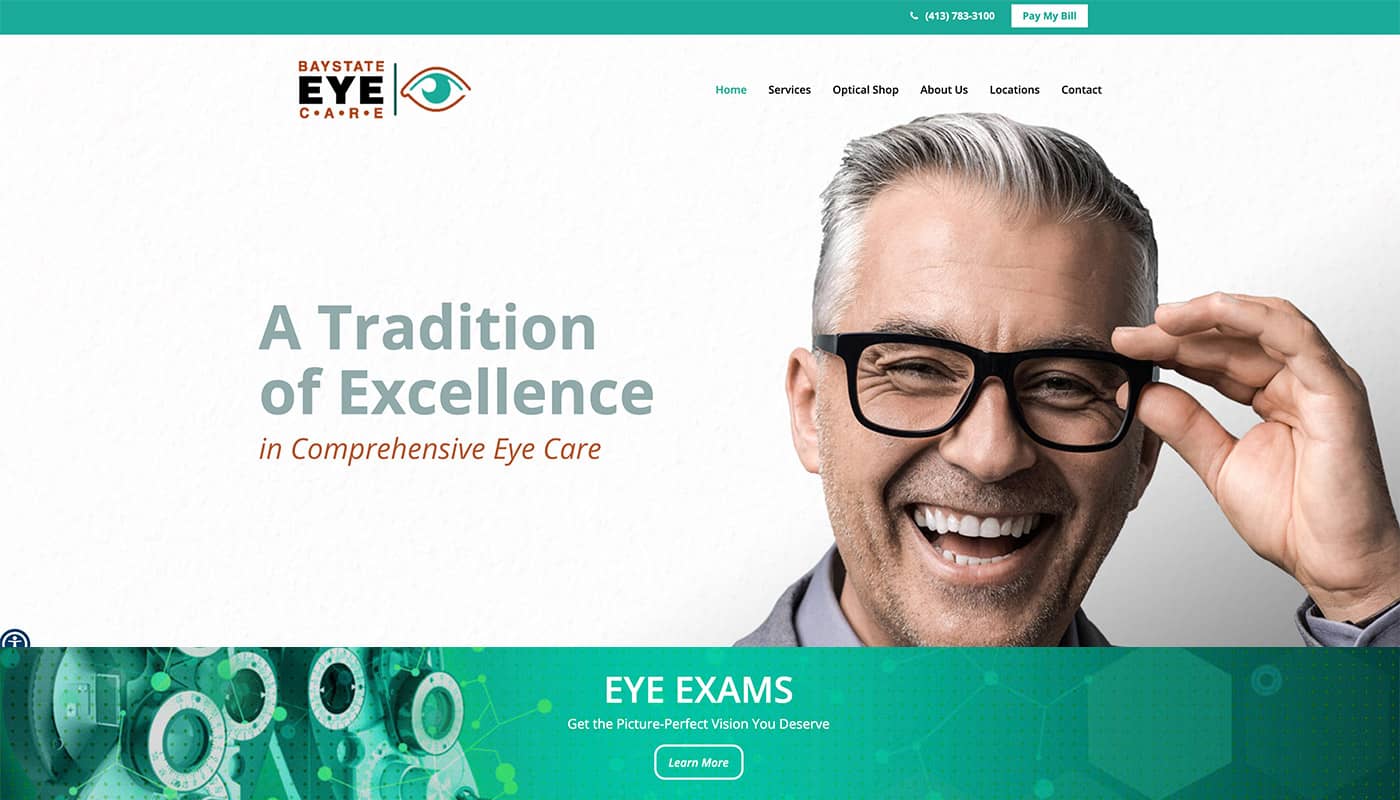 Bay State Eye Care Custom WordPress Website Design, digital marketing agency Western MA, digital marketing agency Northern CT, marketing services, logo design