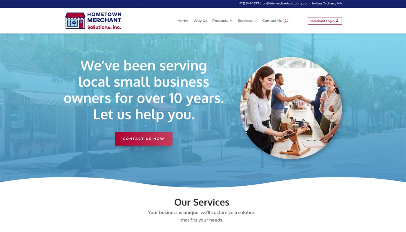 Hometown Merchant Solutions website, WordPress web design MA, website design Charleston SC, branding MA, graphic design MA, marketing agency