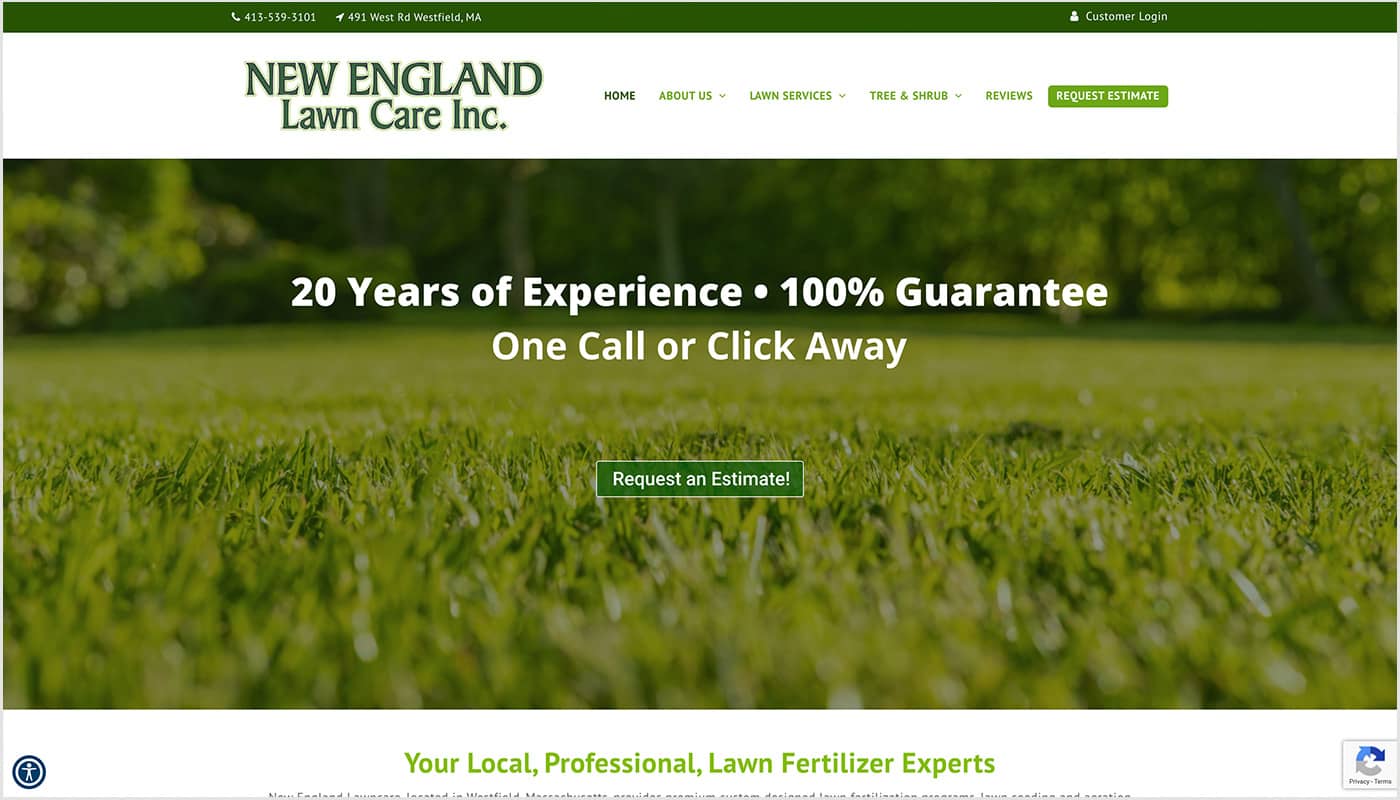 New England Lawn Care website, digital advertising agency MA, marketing agency Western MA, logo design CT, branding